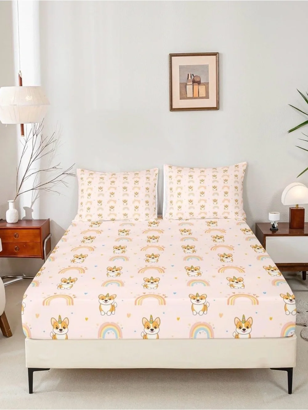 Corgi Unicorn Print Pink Bedding Set (Full) - no flat sheet
